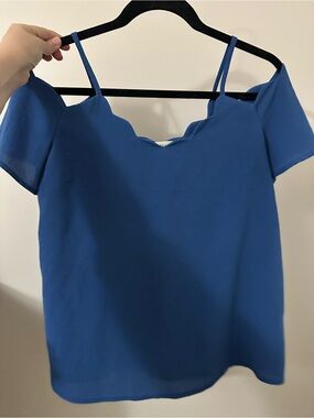 2 for $20 Monteau Royal Blue Cold-Shoulder Scallop Neck Camisole